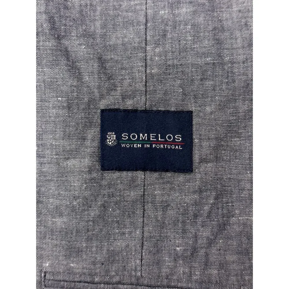 J Crew Ludlow Slim Blazer 38 R Mens Somelos Blue Cotton Linen Chambray Jacket